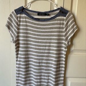 Ralph Lauren Gray and White Striped Long Sleeve Tee